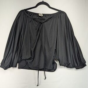 BODIN Black Batwing Sleeve Lace Up Neck Blouse Top Size 10